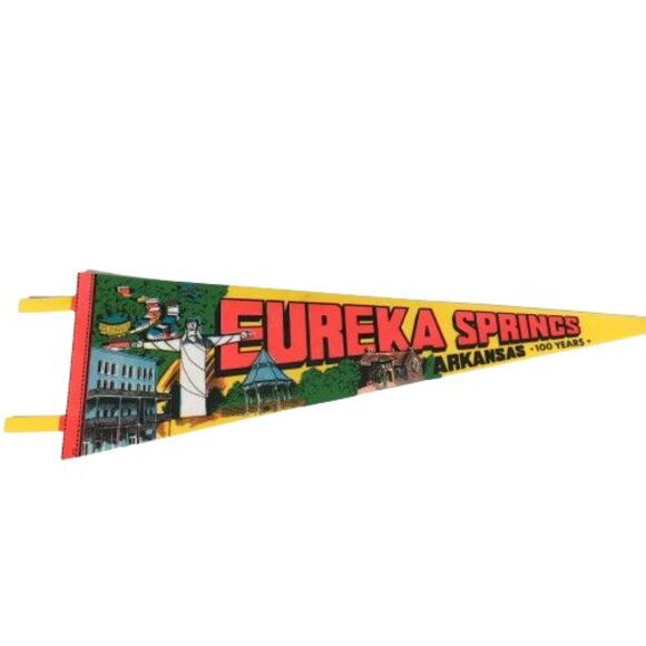 Vtg EUREKA SPRINGS Flag Pennant Banner ARKANSAS Christ of the Ozarks 100 Year - Picture 1 of 7